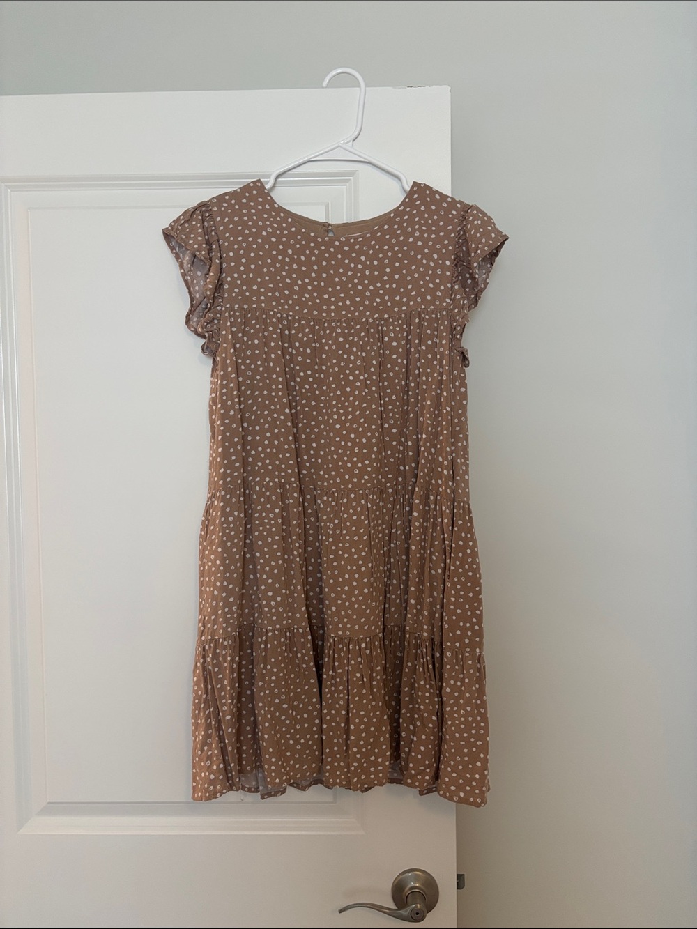 Pink Lily Brown Polka Dot Flutter Sleeve Dress